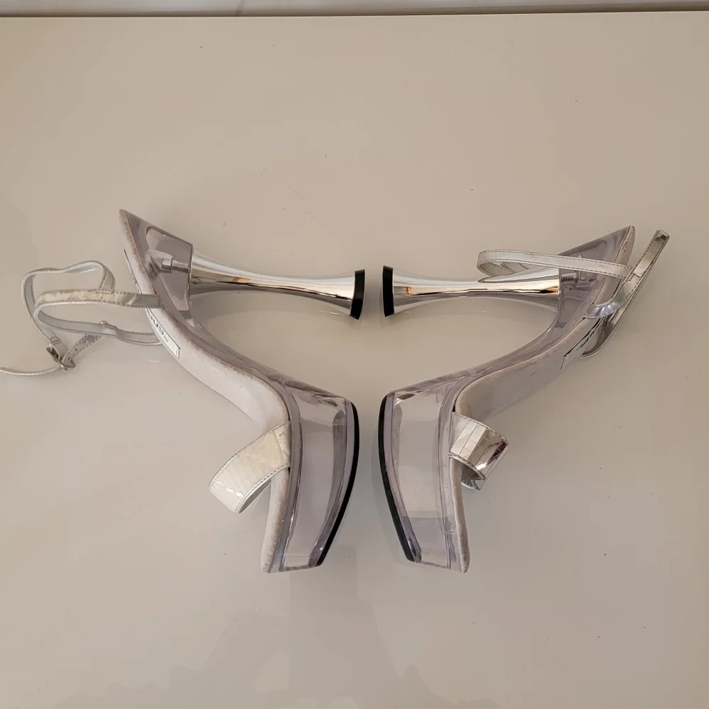 Delicious | Acrylic Platform Anklestrap Silver heels Size 7 - Picture 3 of 11